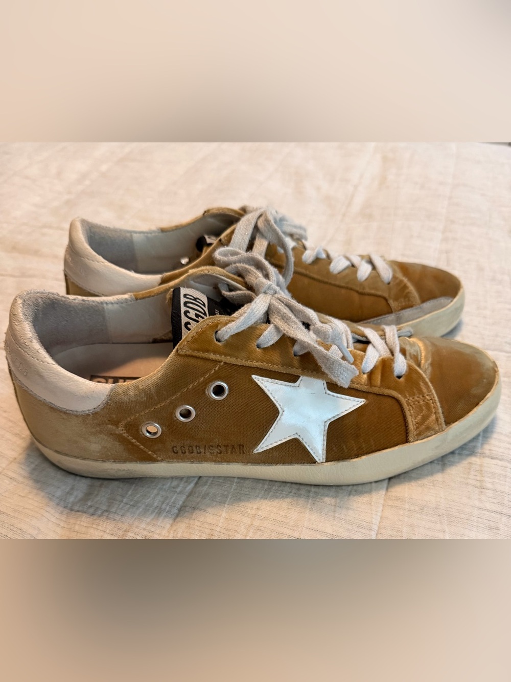 Golden Goose Velvet Sneakers in Golden Tan with White Star